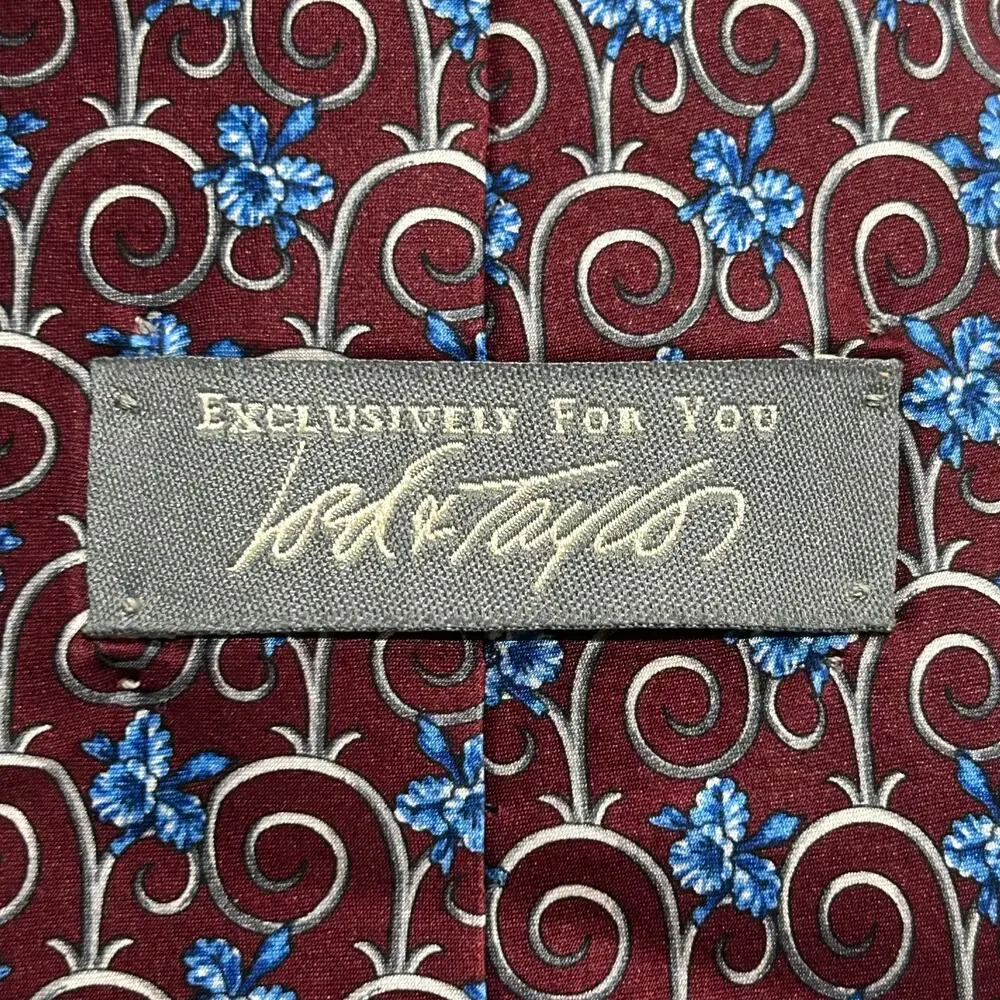 Lord & Taylor Maroon and Blue Floral Tie
